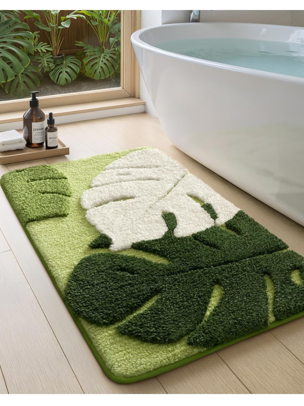 Green Leaf Bath Rug - Soft Microfiber Bathroom Mat